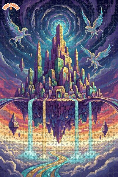 Teona Ahşap لغز خشبي على شكل دولفين مجنحين في السماء بمظهر الألوان المائية 10...