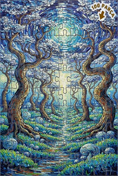 Teona Ahşap لغز خشبي بإطار على شكل طريق الغابة السحرية بمظهر لوحة زيتية حديثة...