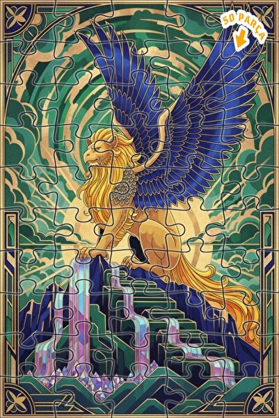 Teona Ahşap لغز خشبي مؤطر بطبقتين على شكل حيوان الأسد ذو الأجنحة الغامضة 50 ق...