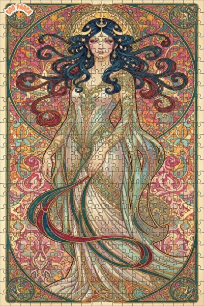 Teona Ahşap Art Nouveau Moon Goddess Double Layer Framed Wooden Puzzle 500 Pi...