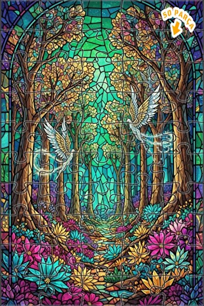 Teona Ahşap لغز خشبي مؤطر بطبقتين بتصميم فني من الزجاج الملون على شكل طيور مج...