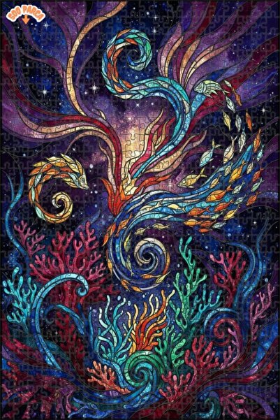 Teona Ahşap لغز خشبي رائع ذو طابقين بإطار بتصميم طائر وسمكة تحت الماء 500 قطع...