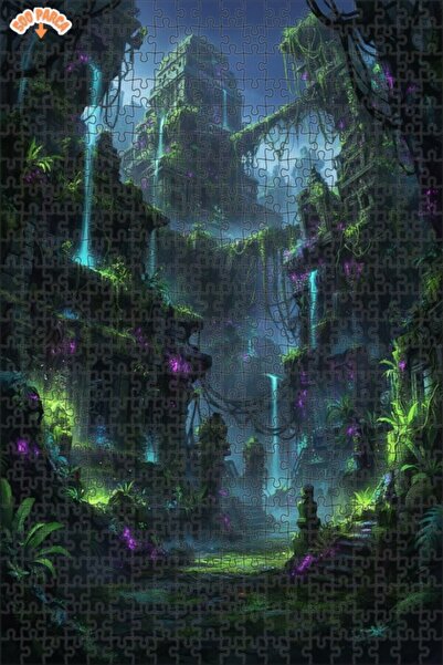 Teona Ahşap Mysterious Lost City Oil Painting Look Double-Decker Framed Woode...