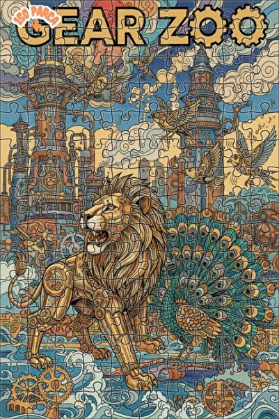 Teona Ahşap لغز خشبي ميكانيكي على شكل أسد وطاووس بتصميم ستيمبانك فني ذو طابقي...