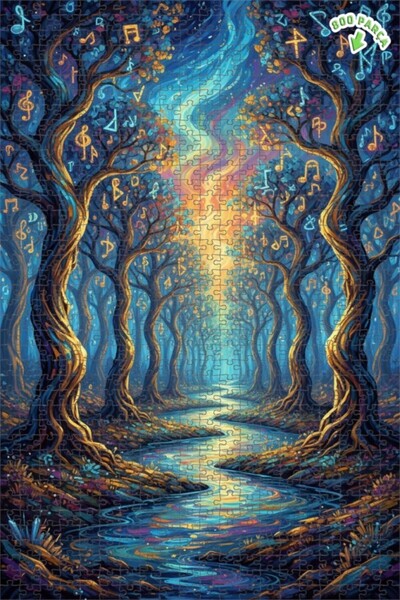 Teona Ahşap لغز خشبي مؤطر بطبقتين بمظهر لوحة زيتية يصور أسرار الغابة الموسيقي...