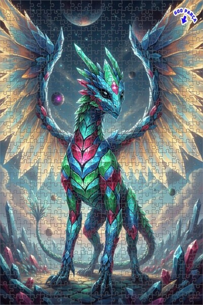 Teona Ahşap لغز خشبي بإطار مزدوج الطبقات بمظهر لوحة زيتية فنية لتنين كريستالي...