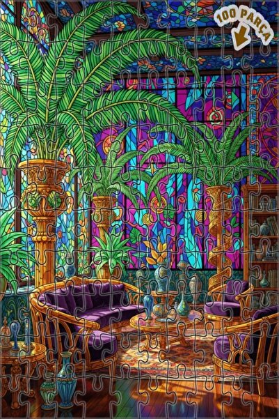 Teona Ahşap لغز خشبي بإطار من الأوراق النباتية أزرق بلون الكوبالت قطعة 25x25