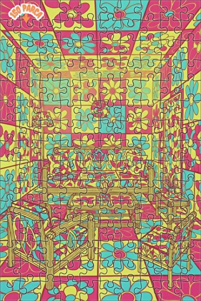 Teona Ahşap Psychedelic Flower Room Oil Painting Look Double Layer Framed Woo...