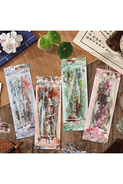 İthal E4-10 bucăți autocolant PET cu peisaj chinezesc