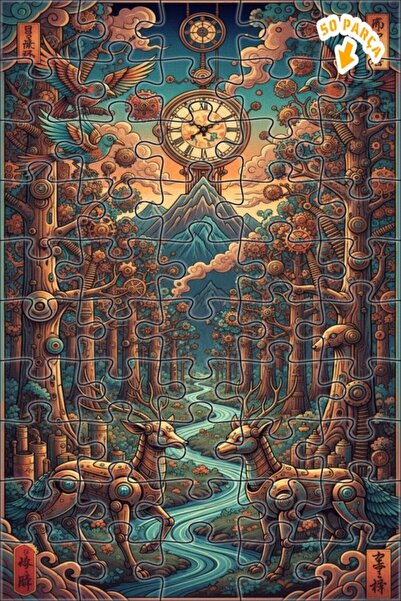 Teona Ahşap لغز خشبي ميكانيكي بإطار مزدوج الطبقات بتصميم غابة الغزلان 50 قطعة...