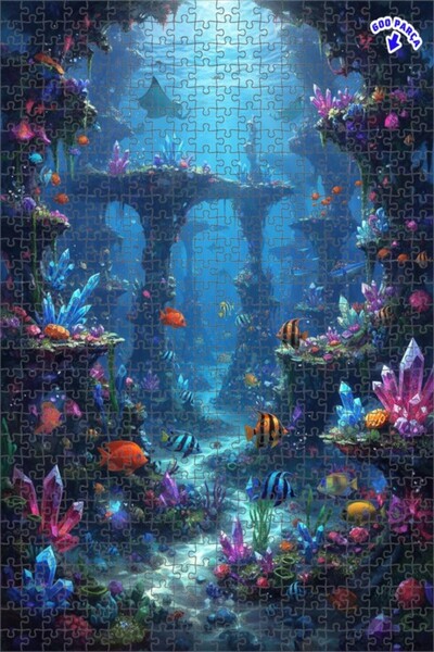 Teona Ahşap لغز خشبي مؤطر بطبقتين مزين بلوحة زيتية لـ "أرض كريستال المحيط الغ...