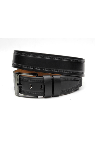 Trendhane حزام جلدي أسود بعرض 4.5 سم مع خياطة مزدوجة - مناسب للجينز والملابس ...