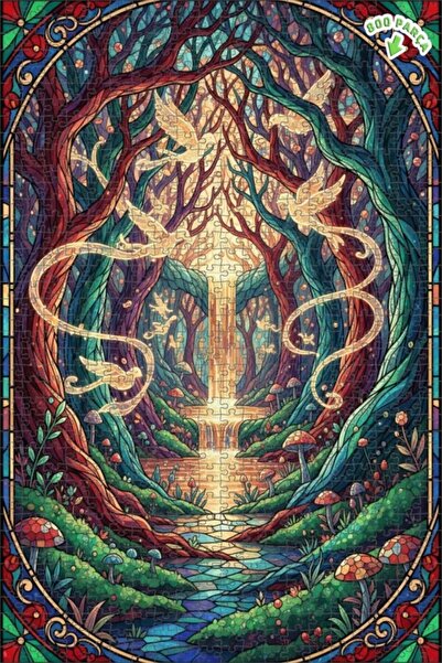 Teona Ahşap لغز خشبي مؤطر بطبقتين من شلال الغابة السحرية 800 قطعة 70x50