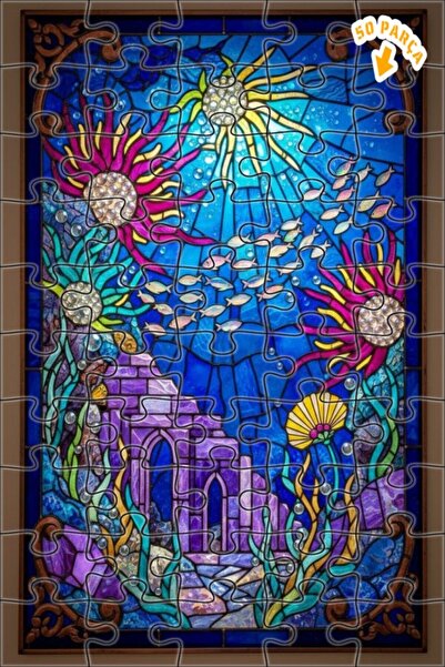 Teona Ahşap لغز خشبي بإطار مزدوج الطبقات بتصميم فني زجاجي ملون يصور قصرًا تحت...