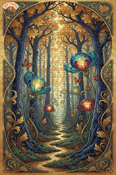 Teona Ahşap لغز خشبي مؤطر بطبقتين، بتصميم فني يشبه لوحة زيتية لباب الغابة الغ...