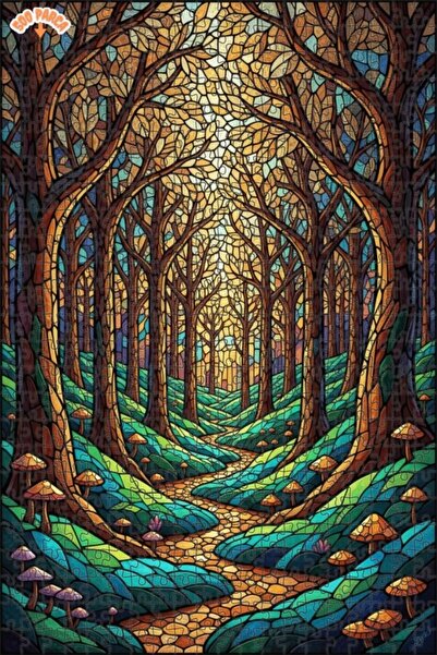 Teona Ahşap لغز خشبي فني بمظهر فسيفساء الغابة السحرية، لغز خشبي بإطار مزدوج ا...