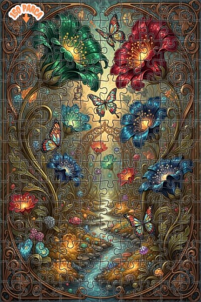 Teona Ahşap لغز خشبي مؤطر بتصميم الغابة والفراشات الخيالية 150 قطعة 20×30