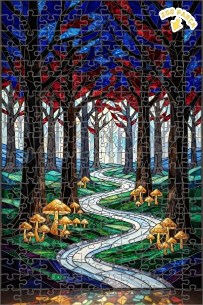 Teona Ahşap لغز خشبي مؤطر ذو طابقين بمظهر فني من الزجاج الملون لطريق الغابة ا...