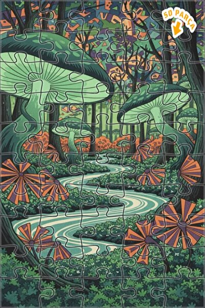 Teona Ahşap لغز خشبي مؤطر بطبقتين من غابة الفطر السحرية 50 قطعة 15×25