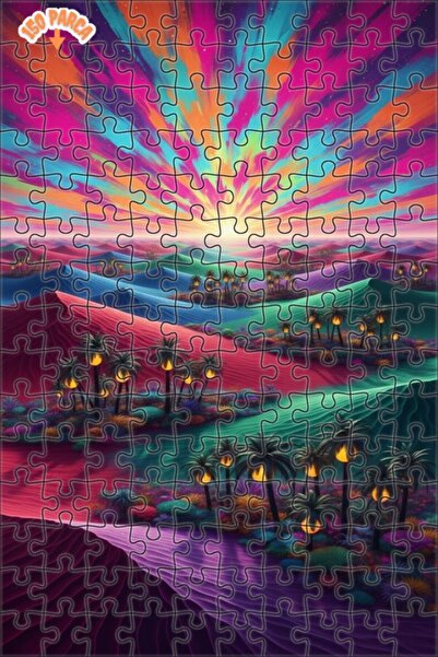 Teona Ahşap لغز خشبي بإطار مزدوج الطبقات بمظهر لوحة زيتية بألوان صحراوية، 150...