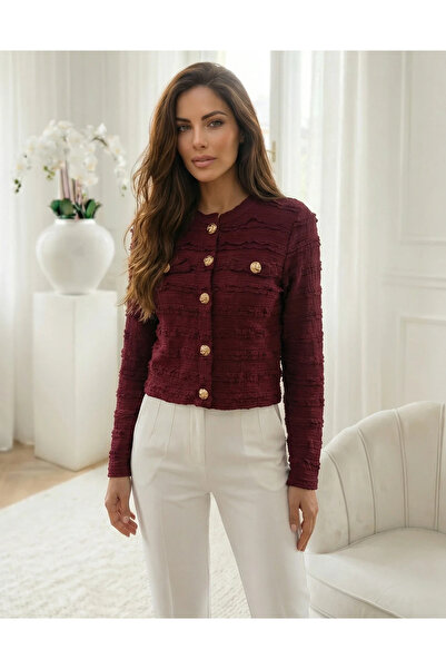 UniqueStore.ro Cardigan elegant bordo cu nasturi aurii