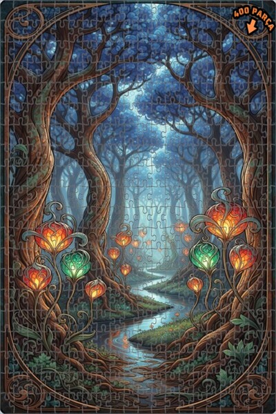 Teona Ahşap لغز خشبي مؤطر بطبقتين بمظهر لوحة زيتية لغابة سحرية 400 قطعة 35×35