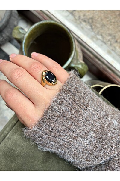 Miltonia Antique Brass Zircon Stone Ring Black