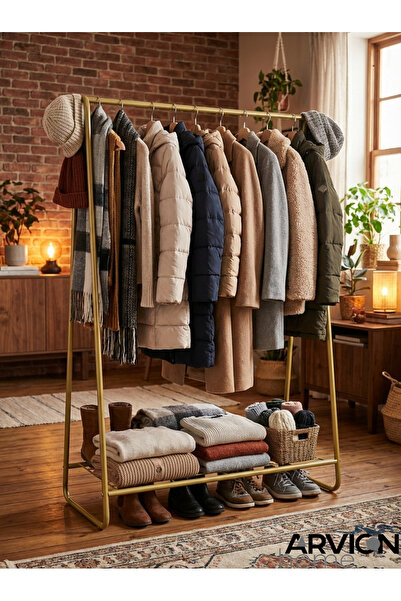 ARVİONHOME Metal Elbise Askılığı ve Dayanıklı Raflı Giysi Standı-Kıyafet Orga...