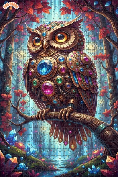 Teona Ahşap لغز خشبي على شكل بومة الغابة السحرية بمظهر ستيمبانك 500 قطعة 50×30