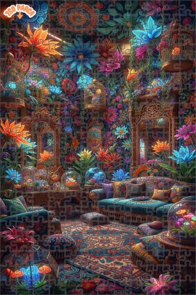 Teona Ahşap لغز خشبي مؤطر بطبقتين بمظهر لوحة زيتية لزهور الغابة السحرية 250 ق...