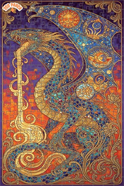 Teona Ahşap لغز خشبي مؤطر بطبقتين بمظهر لوحة زيتية فنية للتنين السحري 250 قطع...