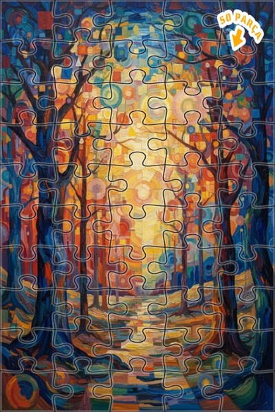 Teona Ahşap لغز خشبي بإطار مزدوج الطبقات بمظهر لوحة زيتية لطريق الغابة الملون...