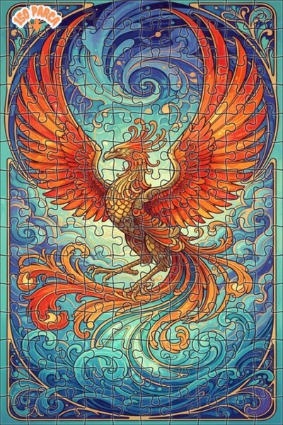 Teona Ahşap Mystical Phoenix Watercolor Look Double Layer Framed Wooden Puzzl...