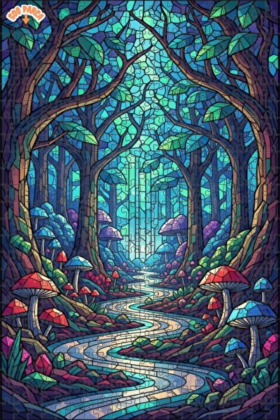 Teona Ahşap لغز خشبي مؤطر بطبقتين من فن الفسيفساء الغابة السحرية 500 قطعة 50x30