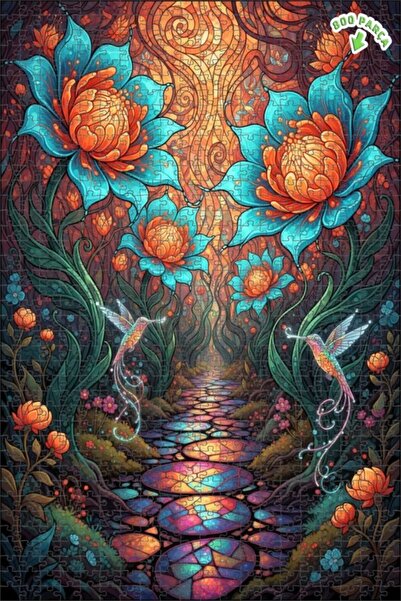 Teona Ahşap لغز خشبي بنمط الحديقة السحرية مع مظهر زجاجي ملون 800 قطعة 70×50