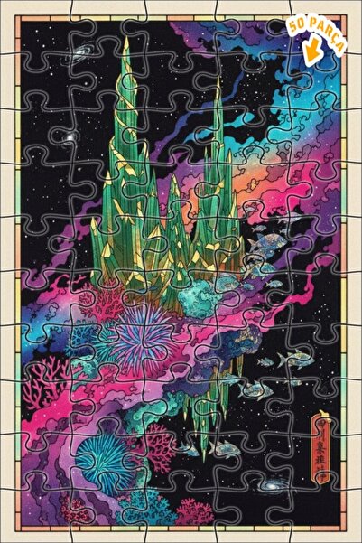 Teona Ahşap Crystal Galaxy Undersea Pattern Double Layer Framed Wooden Puzzle...