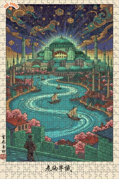 Teona Ahşap لغز فني بمنظر بانورامي لاسطنبول الكبير بتأثير اللوحات الزيتية 500...