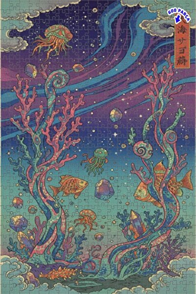 Teona Ahşap لغز خشبي بمظهر لوحة زيتية لحيوانات المحيط السحرية 600 قطعة 50×35