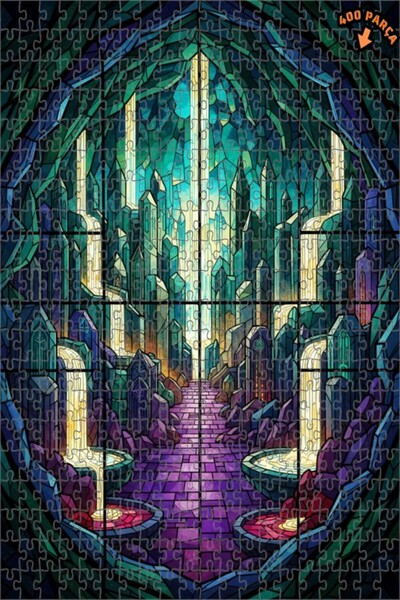 Teona Ahşap لغز خشبي على شكل مدينة كريستالية متوهجة بمظهر الزجاج الملون، طابق...