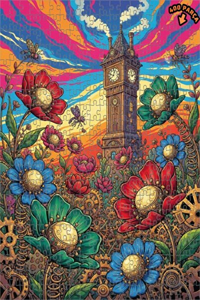 Teona Ahşap لغز خشبي على شكل برج ساعة ستيمبانك وحديقة زهور بطلاء زيت، طابقين ...