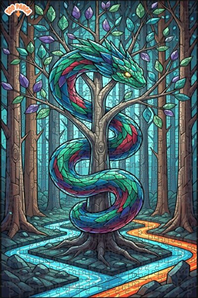 Teona Ahşap لغز خشبي مؤطر بطبقتين على شكل تنين الغابة الغامضة 500 قطعة 50×30