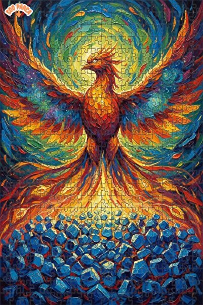 Teona Ahşap لغز خشبي بمظهر لوحة زيتية لطائر الفينيق المشتعل 500 قطعة 50×30