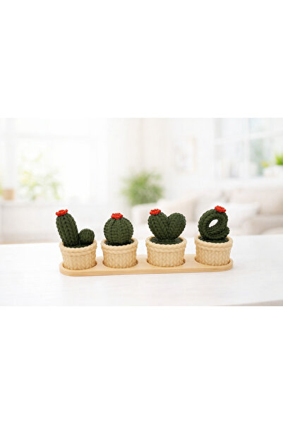 LİYA3D LOVE Harfli Amigurumi Kaktüs Dekor Seti – 4’lü Saksılı El Yapımı Masa ...