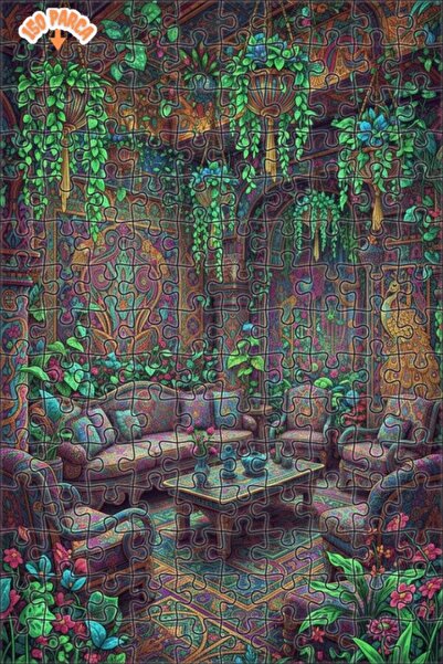 Teona Ahşap Magical Garden Hall Oil Painting Look Patterned Double-Decker Fra...