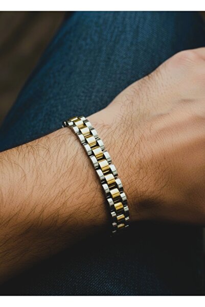 Store 316L Çelik Gold ve Gümüş Renk 7 mm Kalınlık Erkek Bileklik/Günlük kulla...
