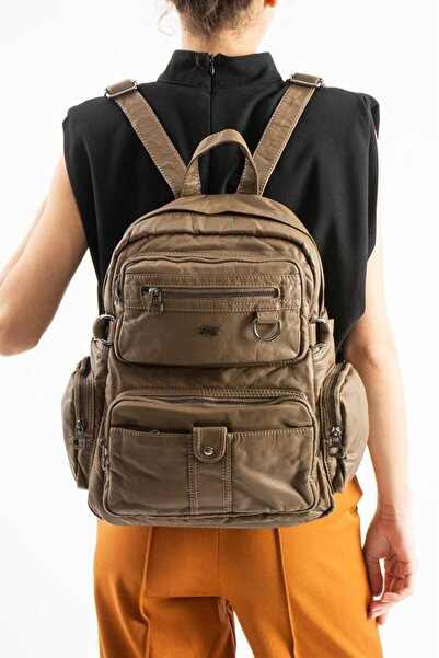 Baginn Y.S.Leather Women's Backpack 35*25 cm Vegan Leather Washed Faux Leathe...