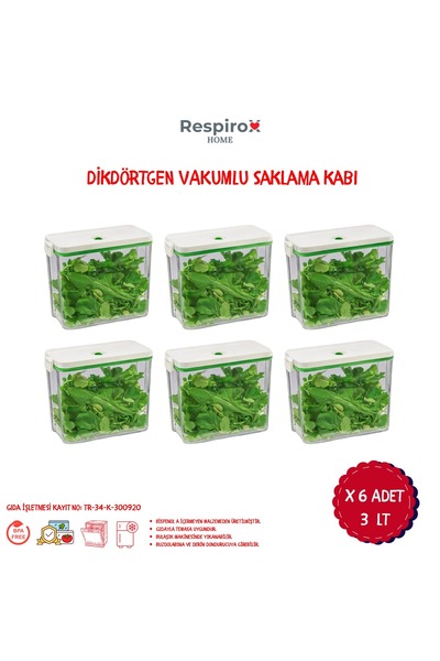 Respirox Home Respiroxhome 6 Pieces 3 Liter Vacuum Rectangular Storage Door