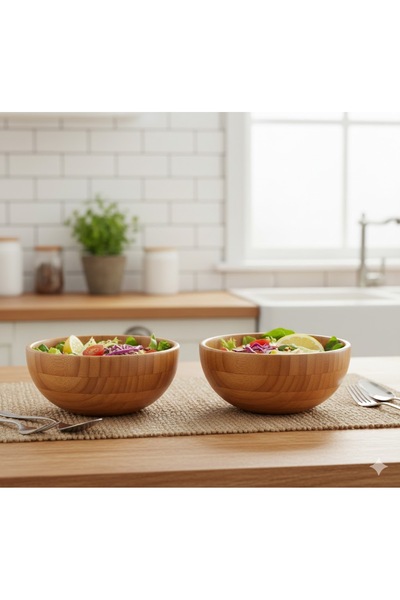 NEALIRSANUCUZ Bamboo Round Snack Bowl Bamboo Bowl 2 Pieces 11.5cm X 7cm