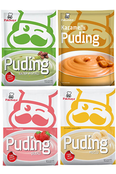 Pakmaya 4'lü Puding Seti (Karamelli, Muzlu, Çilekli, Antep Fıstıklı)