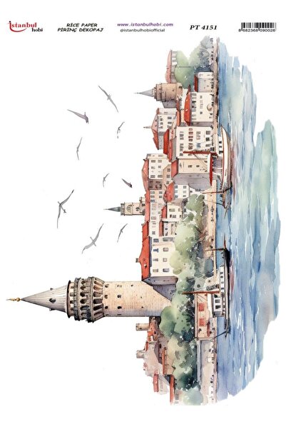 İstanbul Hobi Brass Decopage Paper 30X42Cm Pt-4151 Istanbul Galata Tower